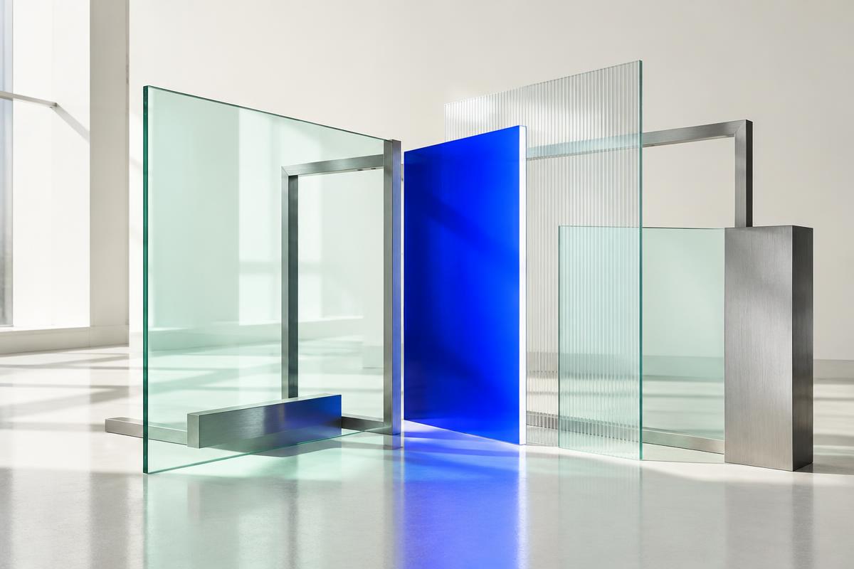 Glass architectural forms with a blue center