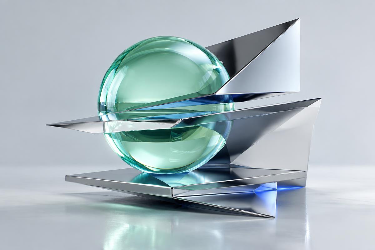 Translucent green sphere and reflective surfaces